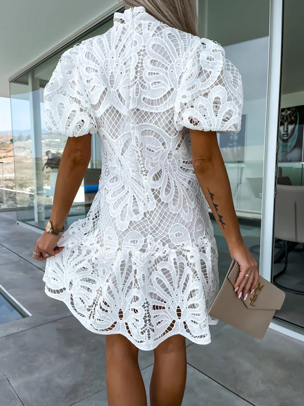 Serreine Lattice Dress - White
