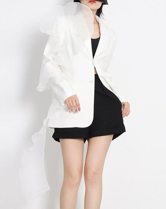 Gydeon Ruffled Blazer - White