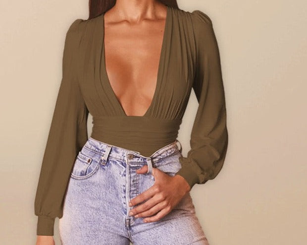 Anala Plunge Bodysuit - Olive
